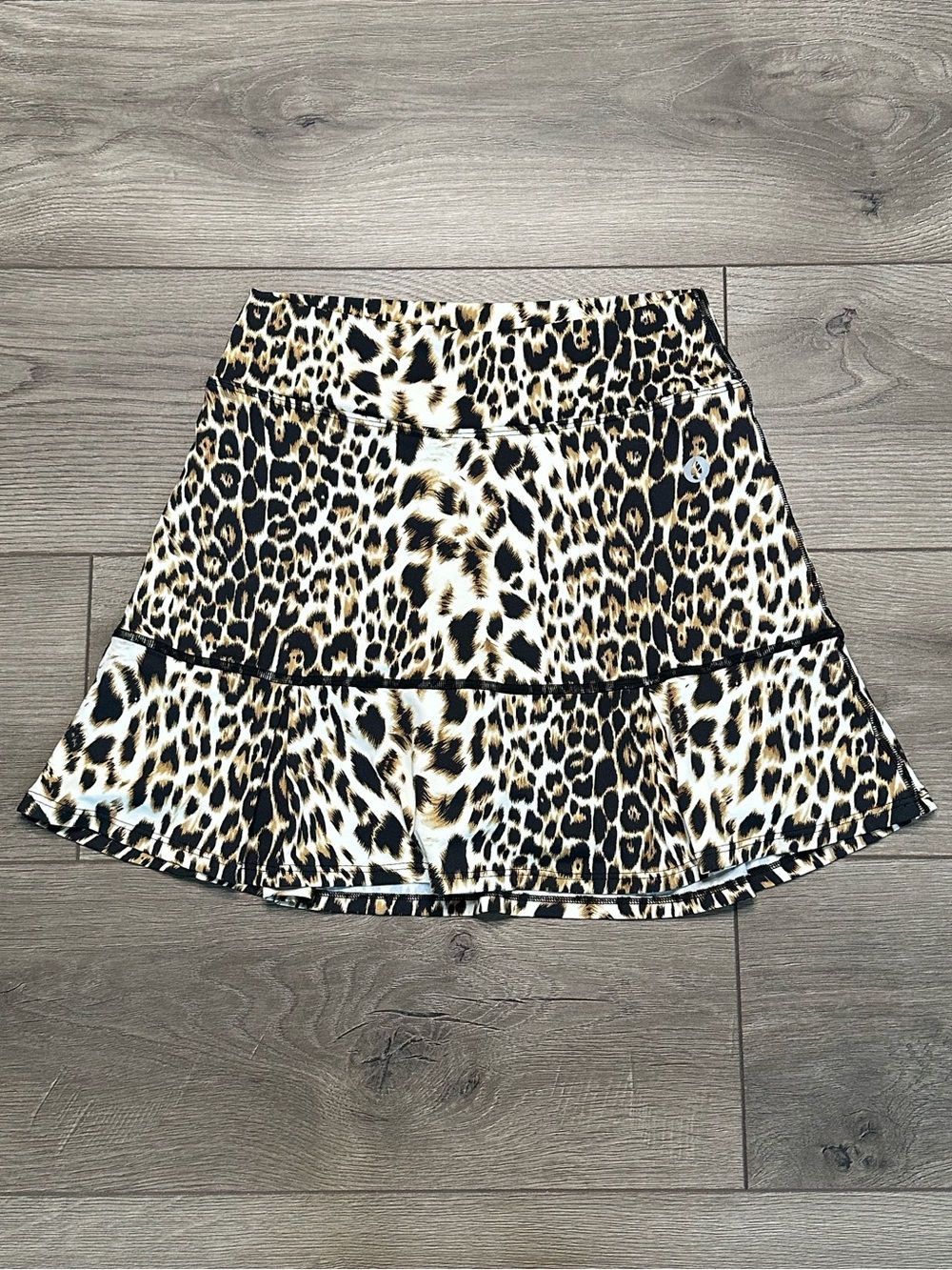 Dona Jo 15" High Waisted Pleated Leopard Print Tennis Skirt Skort Black Brown S